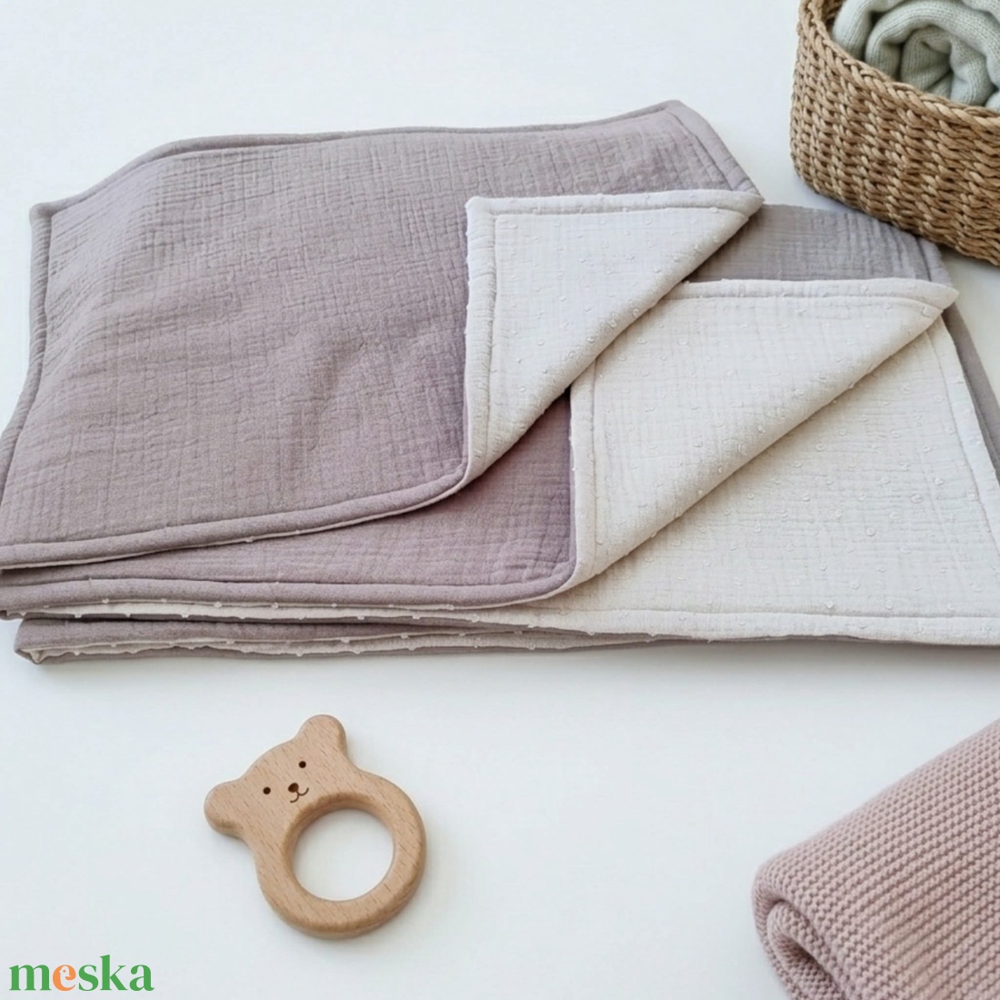 Baba ágynemű szett kiságyba � bélelt dupla géz (camel-drapp) - baba - mama - baba ágynemű - szett kiságyba - Meska.hu