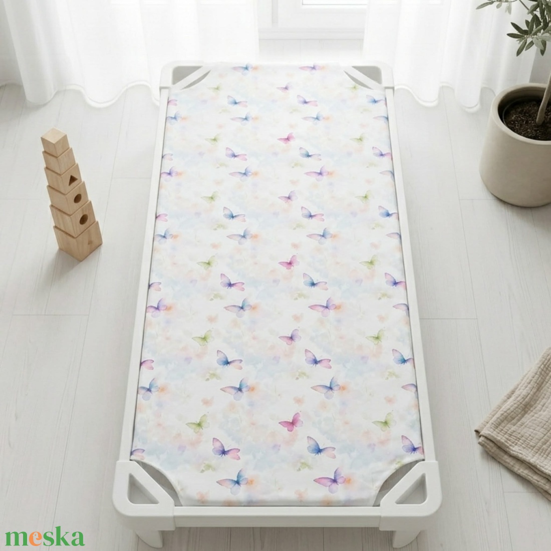 Pillangós ovis lepedő és derékalj � bélelt pamut fektető bölcsibe és oviba - játék & sport - ovis felszerelés - ovis lepedő - Meska.hu