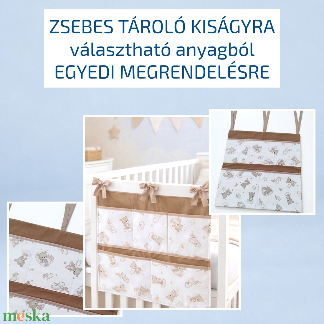 Zsebes tároló kiságyra � babáknak - egyedi megrendelésre - választható anyagból - baba - mama - baba ágynemű - rácsvédő & baldachin - Meska.hu