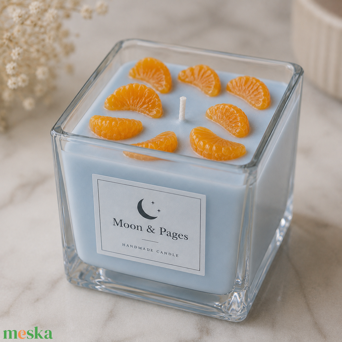 Kocka Uveges Szoja Gyertya Malna vagy Narancs Moon and Pages - otthon & életmód - gyertya, illat, aroma - aromalámpa - Meska.hu