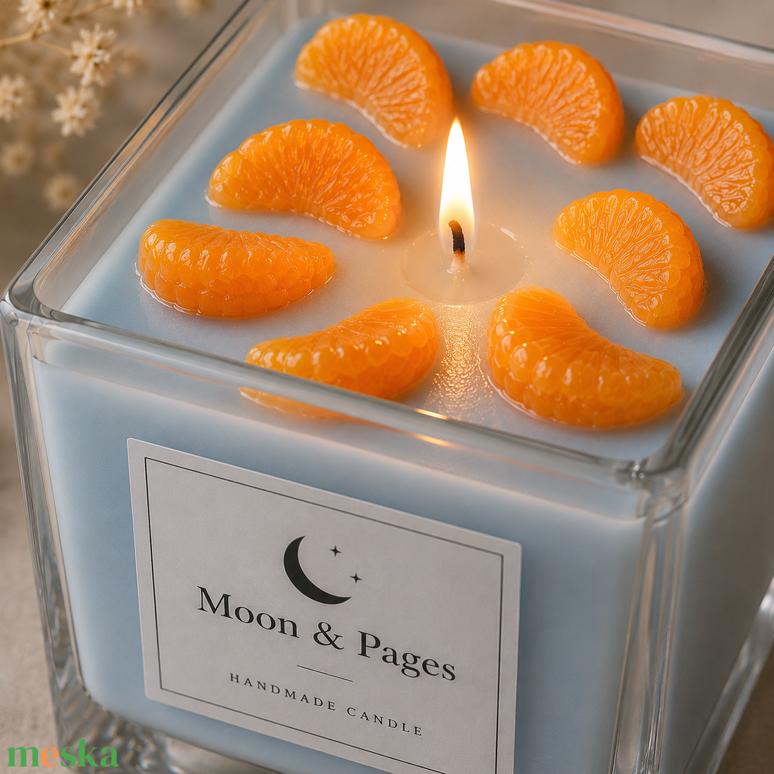 Kocka Uveges Szoja Gyertya Malna vagy Narancs Moon and Pages - otthon & életmód - gyertya, illat, aroma - aromalámpa - Meska.hu
