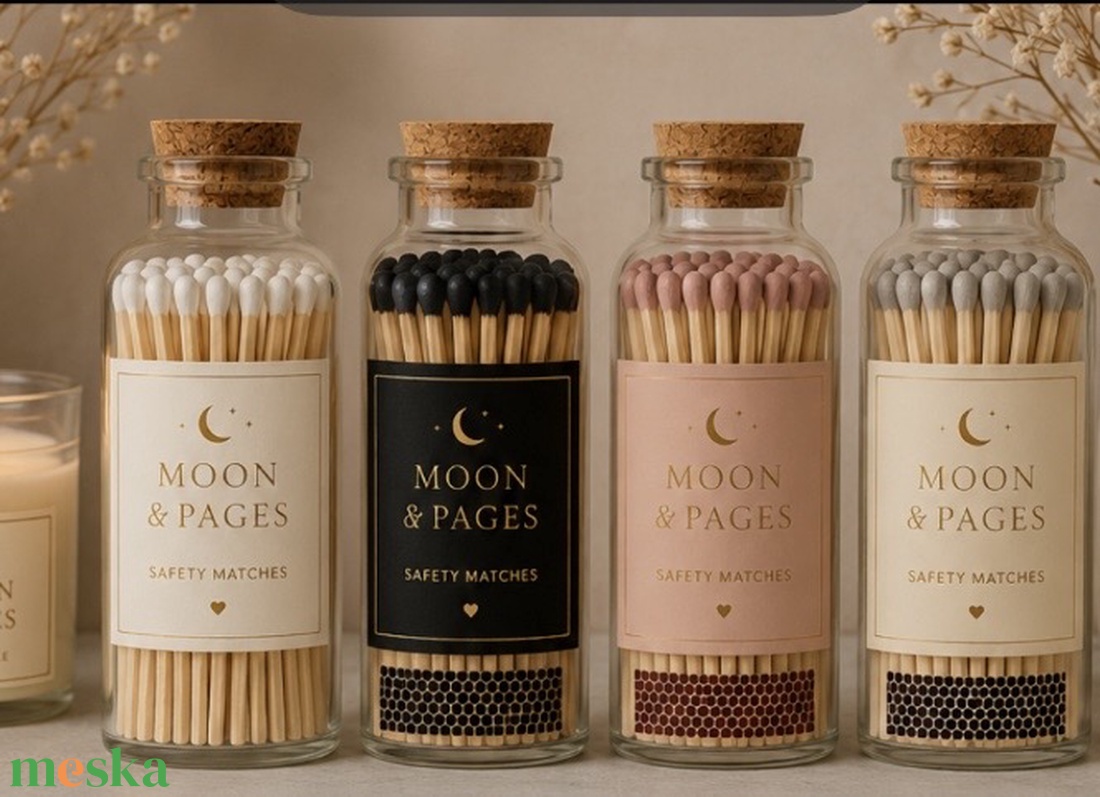 Moon and Pages hosszu gyufa diszuvegben vagy diszdobozban - otthon & életmód - dekoráció - asztal és polc dekoráció - díszdoboz - Meska.hu