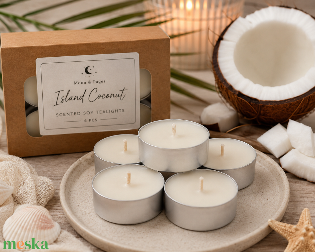 Island Coconut Kezzel keszult illatos szoja teamécses (6 db) - otthon & életmód - gyertya, illat, aroma - aromalámpa - Meska.hu
