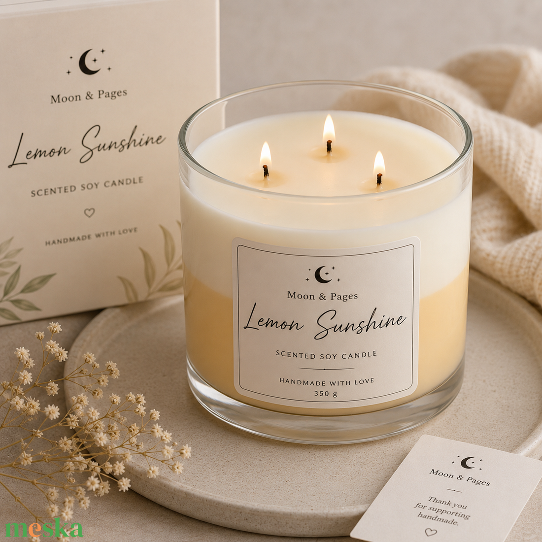 Lemon Sunshine Kézzel keszult illatos szojagyertya 3 kanoccal - otthon & életmód - gyertya, illat, aroma - párologtató - Meska.hu