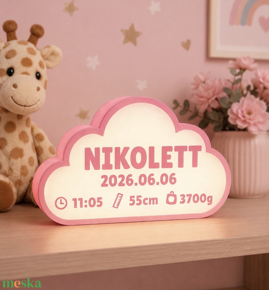 Világító baba emléklámpa névvel és születési adatokkal - baba - mama - babaemlékek - baba emlékőrző - Meska.hu