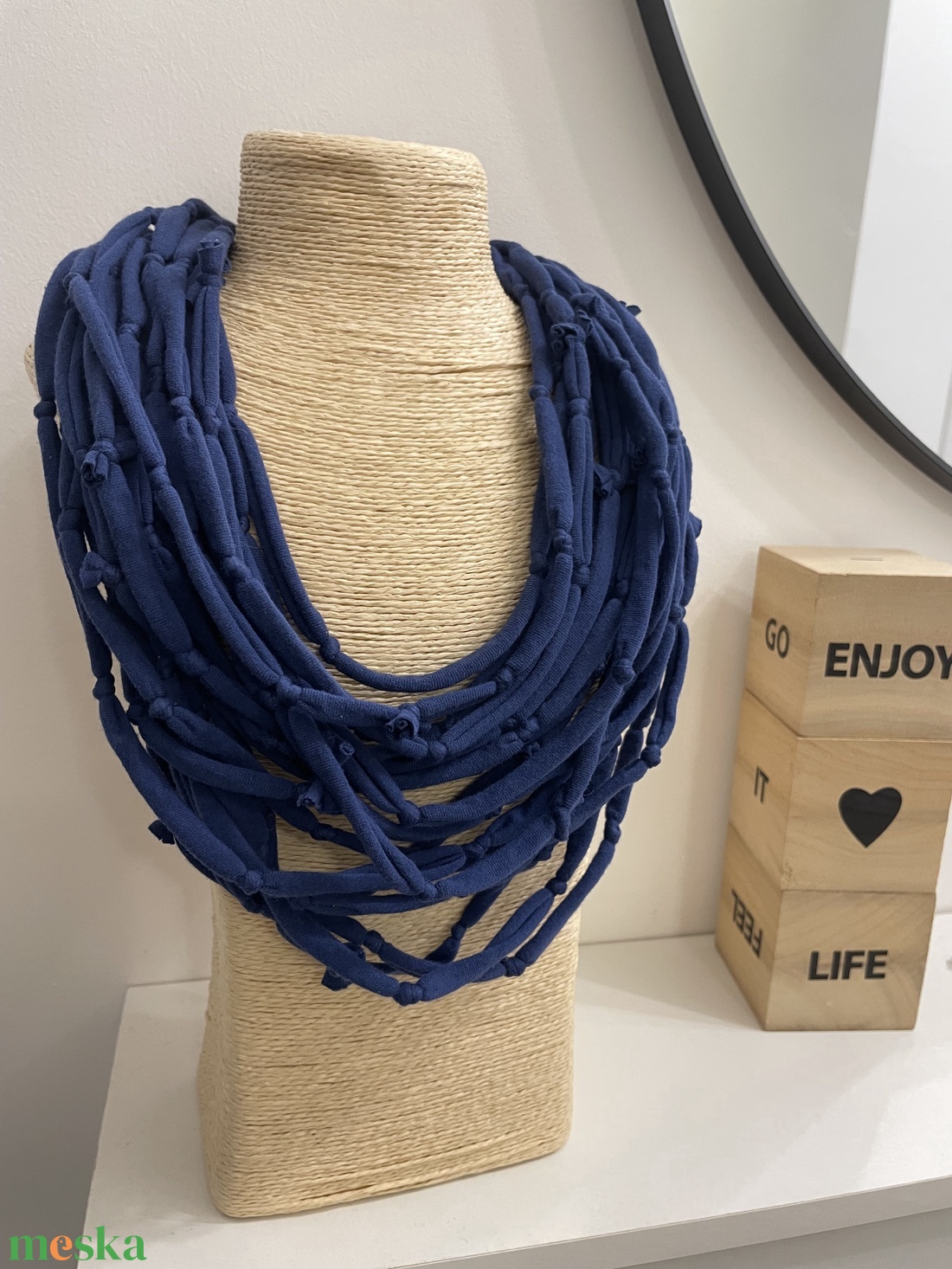Navy pamut pólónyaklánc - ékszer - nyaklánc - statement nyaklánc - Meska.hu