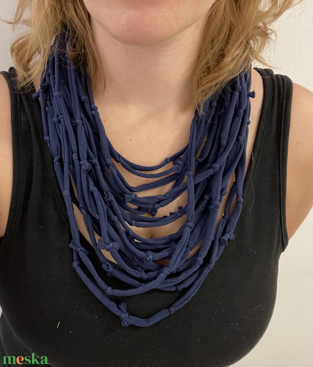 Navy pamut pólónyaklánc - ékszer - nyaklánc - statement nyaklánc - Meska.hu