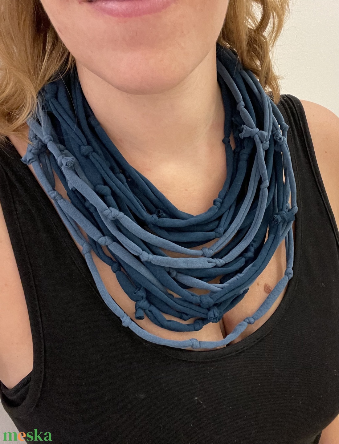 Denim pamut pólónyaklánc - ékszer - nyaklánc - statement nyaklánc - Meska.hu