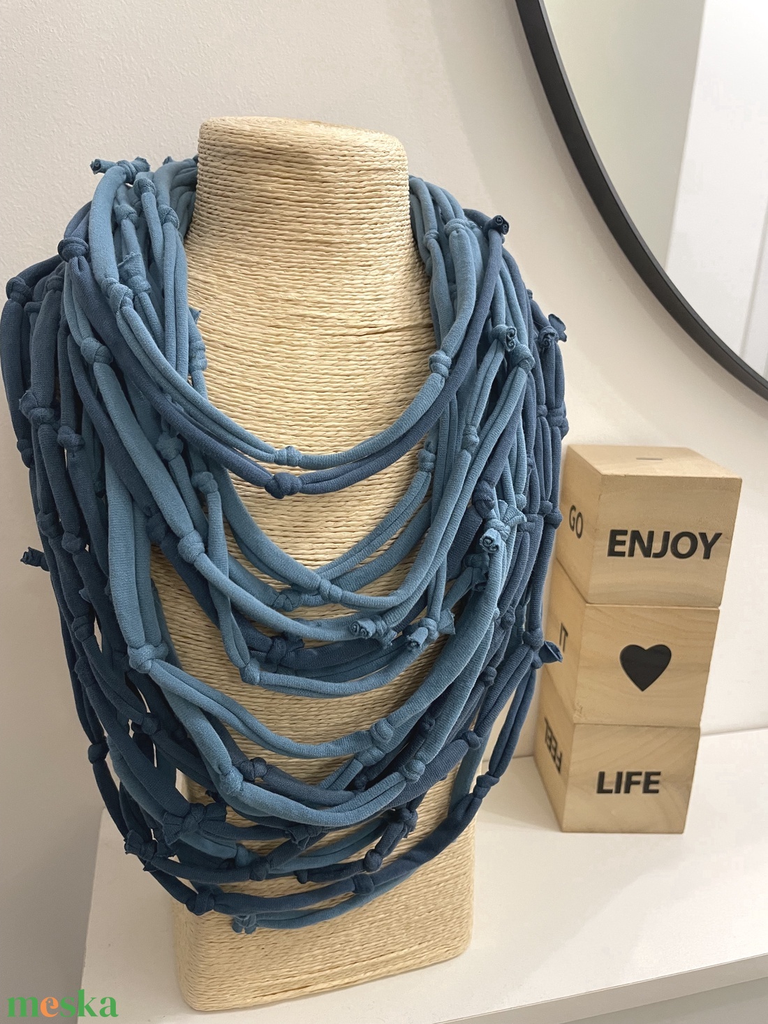 Denim light pamut pólónyaklánc - ékszer - nyaklánc - statement nyaklánc - Meska.hu