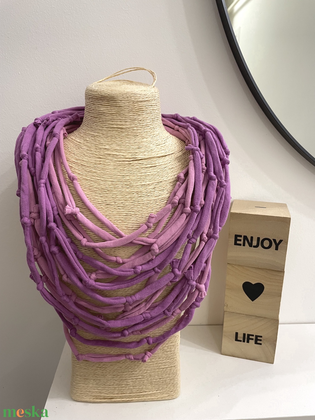 Levendula pamut pólónyaklánc - ékszer - nyaklánc - statement nyaklánc - Meska.hu