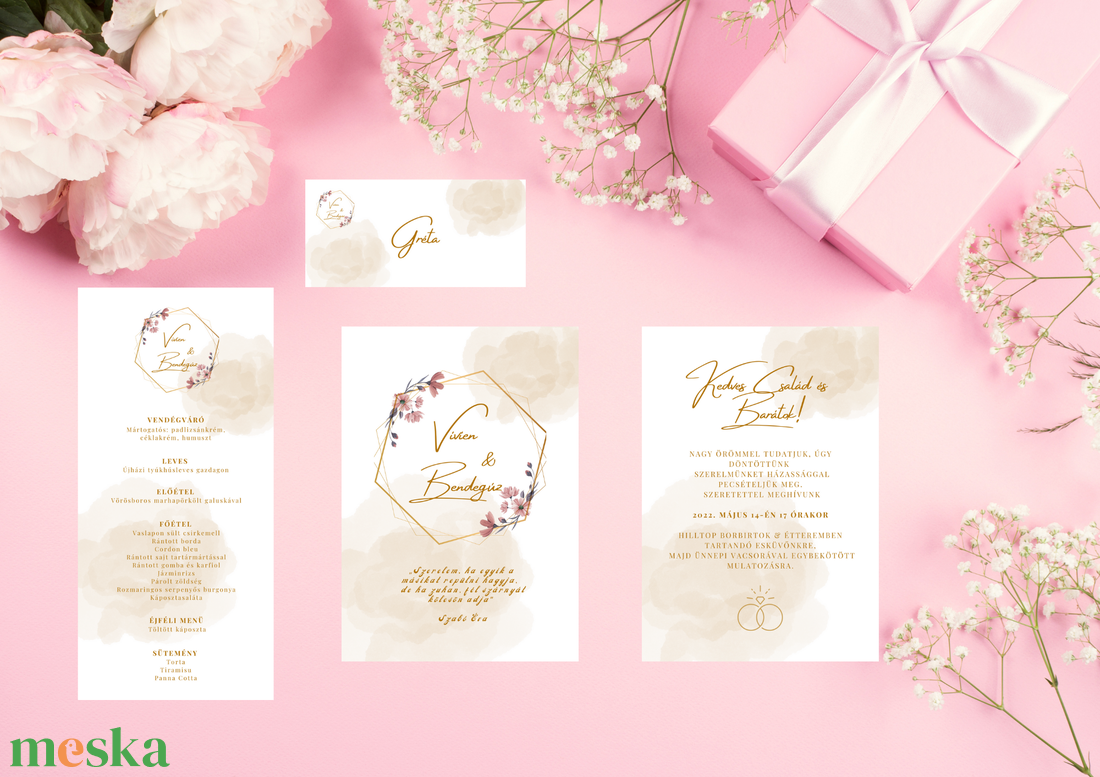Modern rózsaszín-arany esküvői meghívó - esküvő - meghívó & kártya - meghívó - Meska.hu