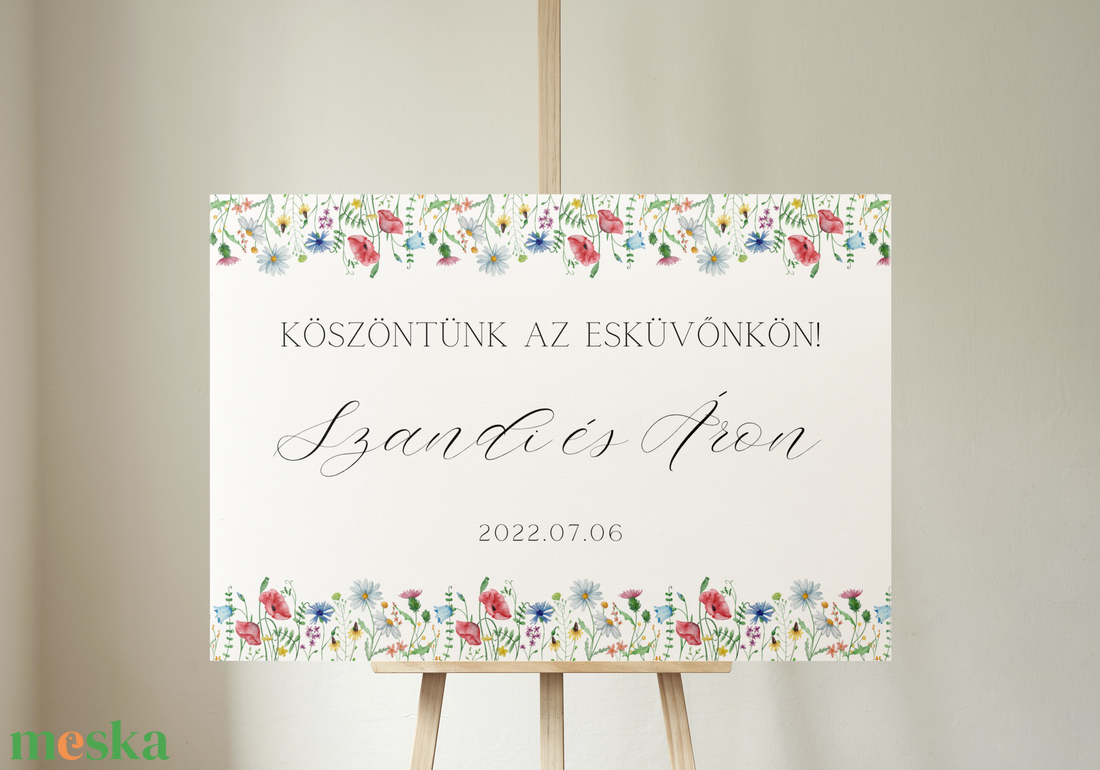 Virágos rét köszöntőtábla/ülésrend/meghívó/menüháromszög/menülap ELEKTRONIKUSAN - esküvő - dekoráció - tábla & jelzés - Meska.hu