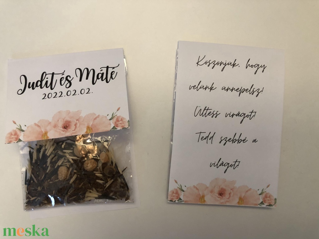 Esküvői köszönőajándék virágmag rózsaszín liziantusz mintával - esküvő - emlék & ajándék - köszönőajándék - Meska.hu