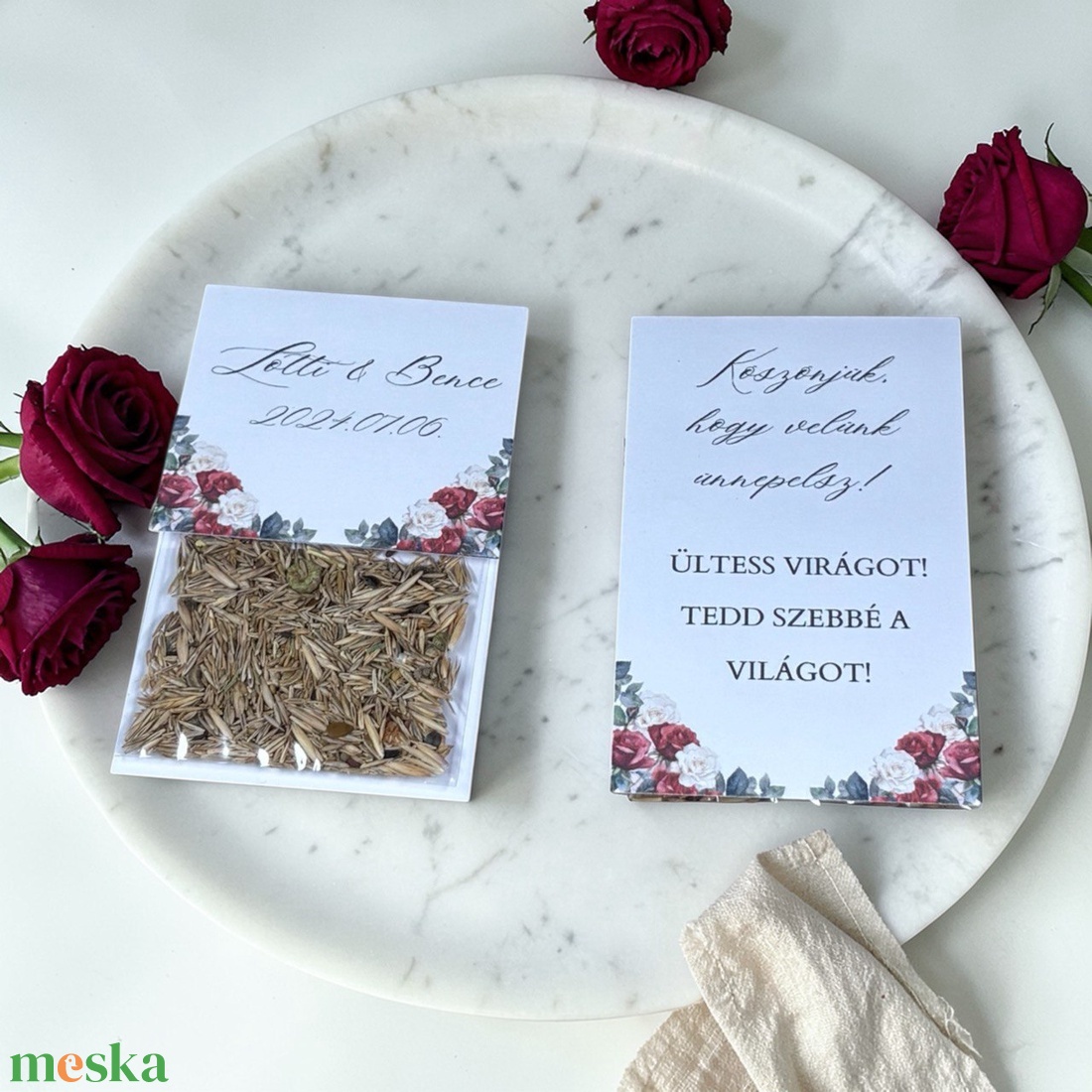 Esküvői köszönőajándék virágmag rózsa mintával- Essence - esküvő - emlék & ajándék - köszönőajándék - Meska.hu