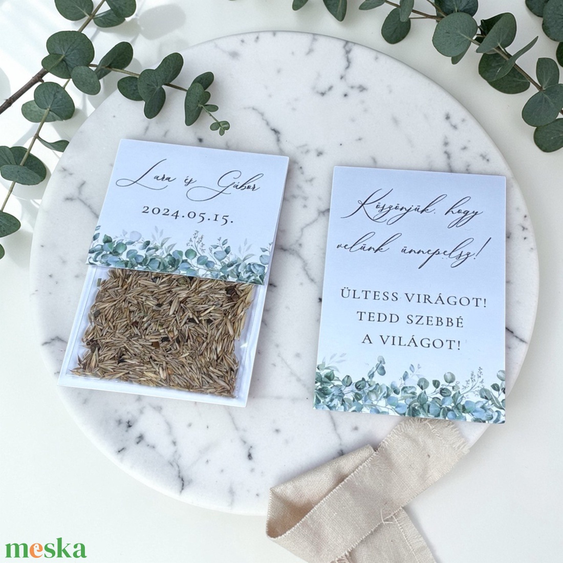 Esküvői köszönőajándék virágmag eukaliptusz mintával- Eucalypt Blom - esküvő - emlék & ajándék - köszönőajándék - Meska.hu