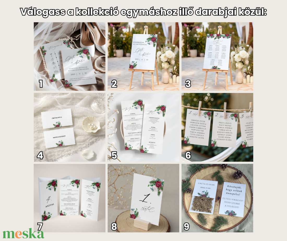 Esküvői köszönőajándék virágmag rózsaés fenyőág mintával- Evergreen Love - esküvő - emlék & ajándék - köszönőajándék - Meska.hu