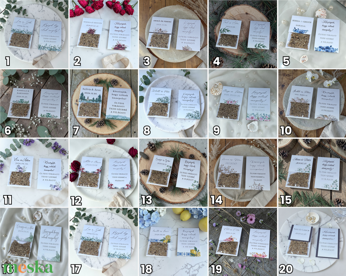 Esküvői köszönőajándék virágmag /gyapot és szárazvirág mintával/- Raw Silk - esküvő - emlék & ajándék - köszönőajándék - Meska.hu