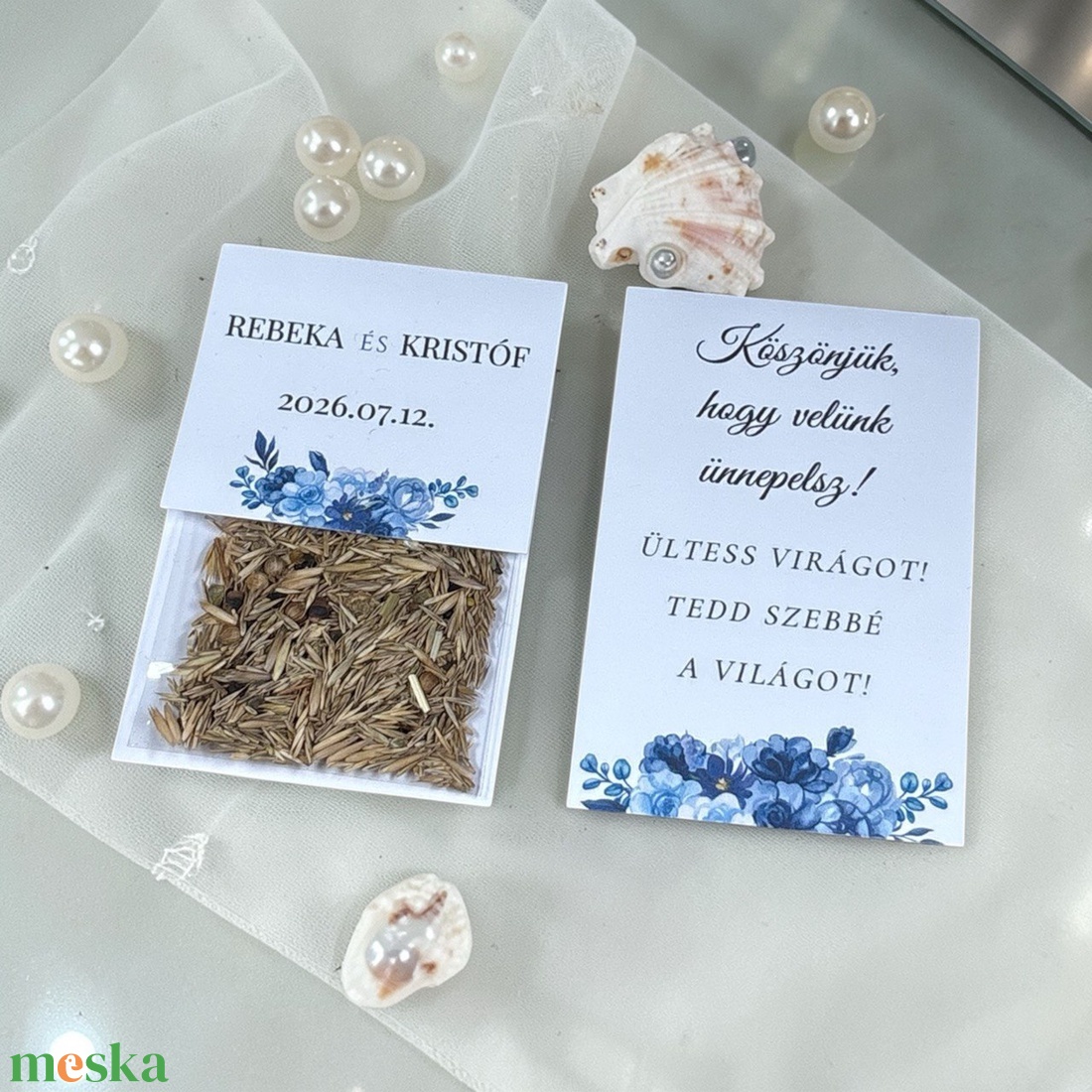 Esküvői köszönőajándék virágmag /kék rózsa mintával/- Indigo Mood - esküvő - emlék & ajándék - köszönőajándék - Meska.hu