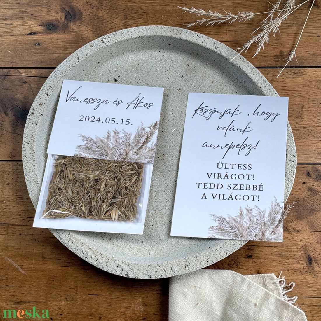 Esküvői köszönőajándék virágmag /pampafüves mintával/- Pampas Dreams - esküvő - emlék & ajándék - köszönőajándék - Meska.hu