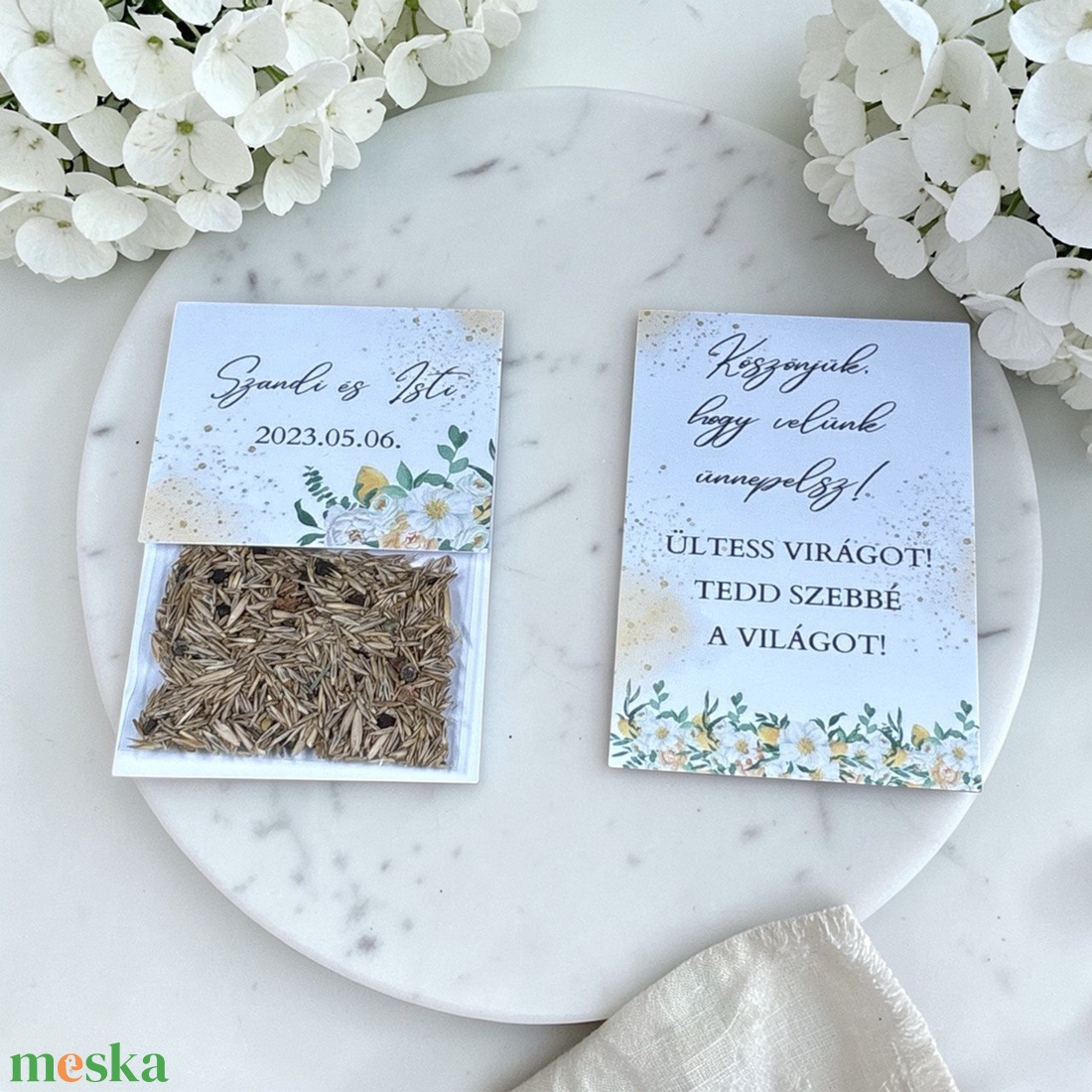 Esküvői köszönőajándék virágmag /citromos, fehér virágos mintával/- Summer Sorbet - esküvő - emlék & ajándék - köszönőajándék - Meska.hu