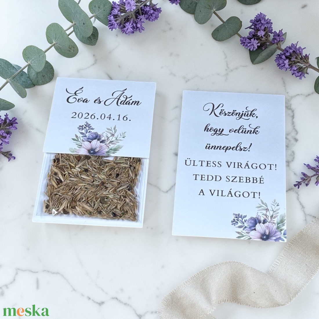 Esküvői köszönőajándék virágmag /lila virágos mintával/- Violet Haze - esküvő - emlék & ajándék - köszönőajándék - Meska.hu