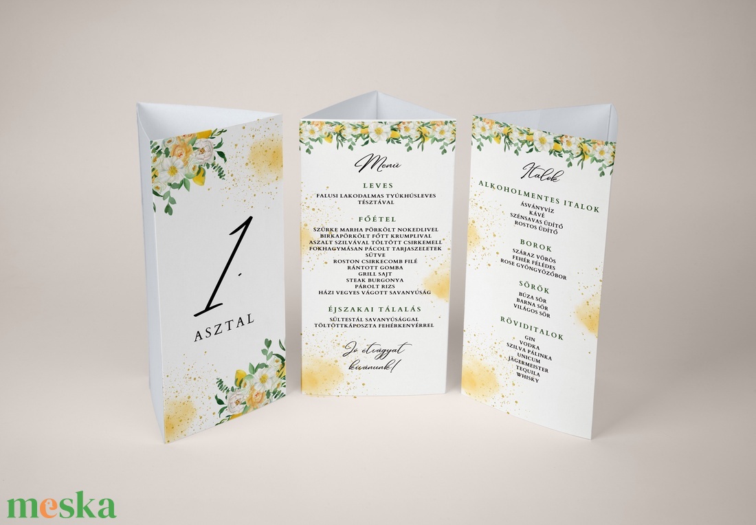 Esküvői menü és/vagy itallap/menüháromszög - Summer Sorbet - esküvő - meghívó & kártya - menü - Meska.hu