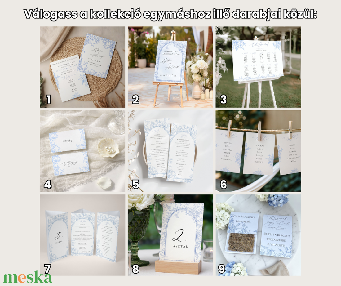 Esküvői menü és/vagy itallap/menüháromszög - Azure  Wings (kék-fehér porcelánok időtlen szépsége) - esküvő - meghívó & kártya - meghívó - Meska.hu