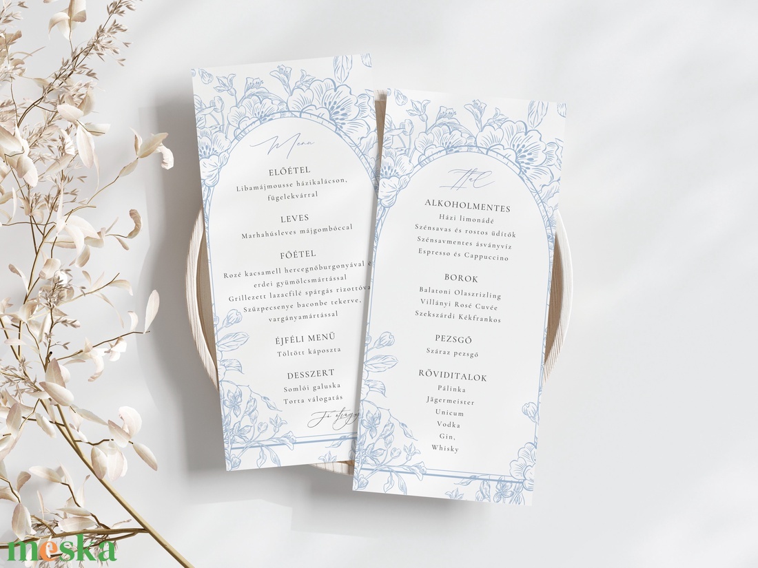 Esküvői menü és/vagy itallap/menüháromszög - Azure  Wings (kék-fehér porcelánok időtlen szépsége) - esküvő - meghívó & kártya - meghívó - Meska.hu