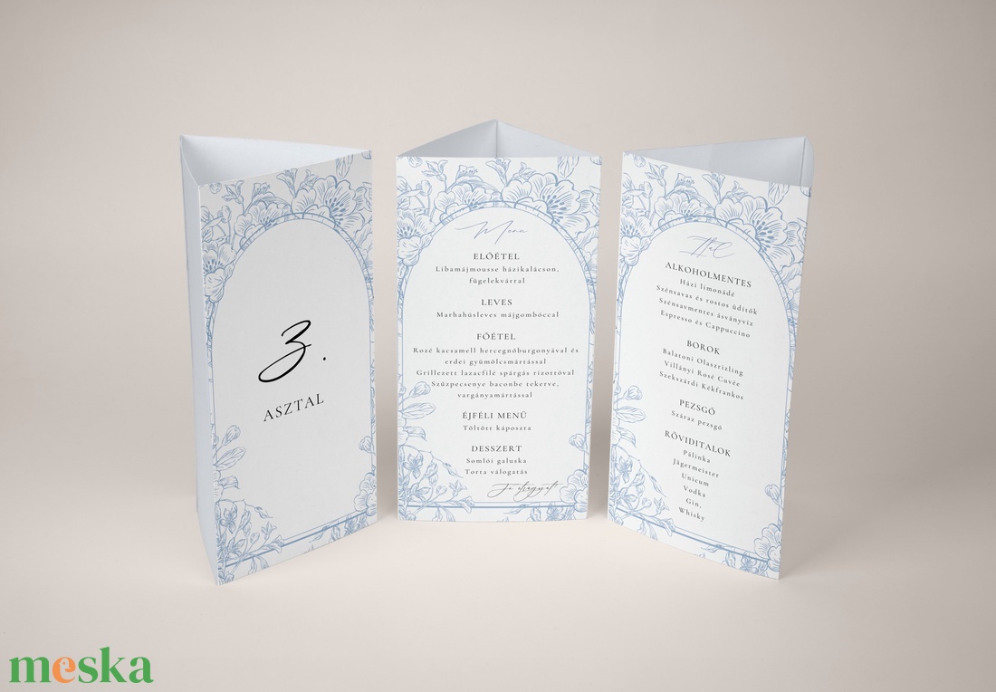 Esküvői menü és/vagy itallap/menüháromszög - Azure  Wings (kék-fehér porcelánok időtlen szépsége) - esküvő - meghívó & kártya - meghívó - Meska.hu