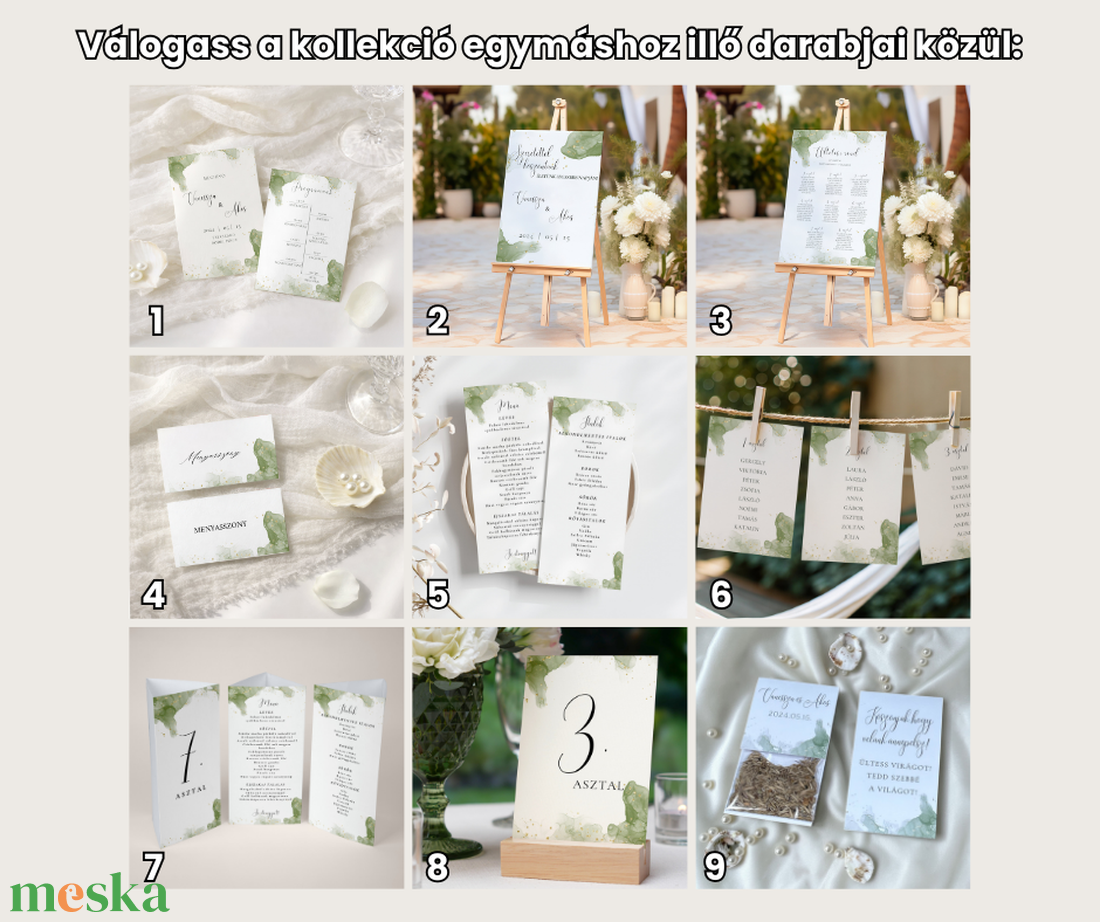 Esküvői menü és/vagy itallap/menüháromszög - Emerald Ink (smaragd zöld arany) - esküvő - meghívó & kártya - meghívó - Meska.hu