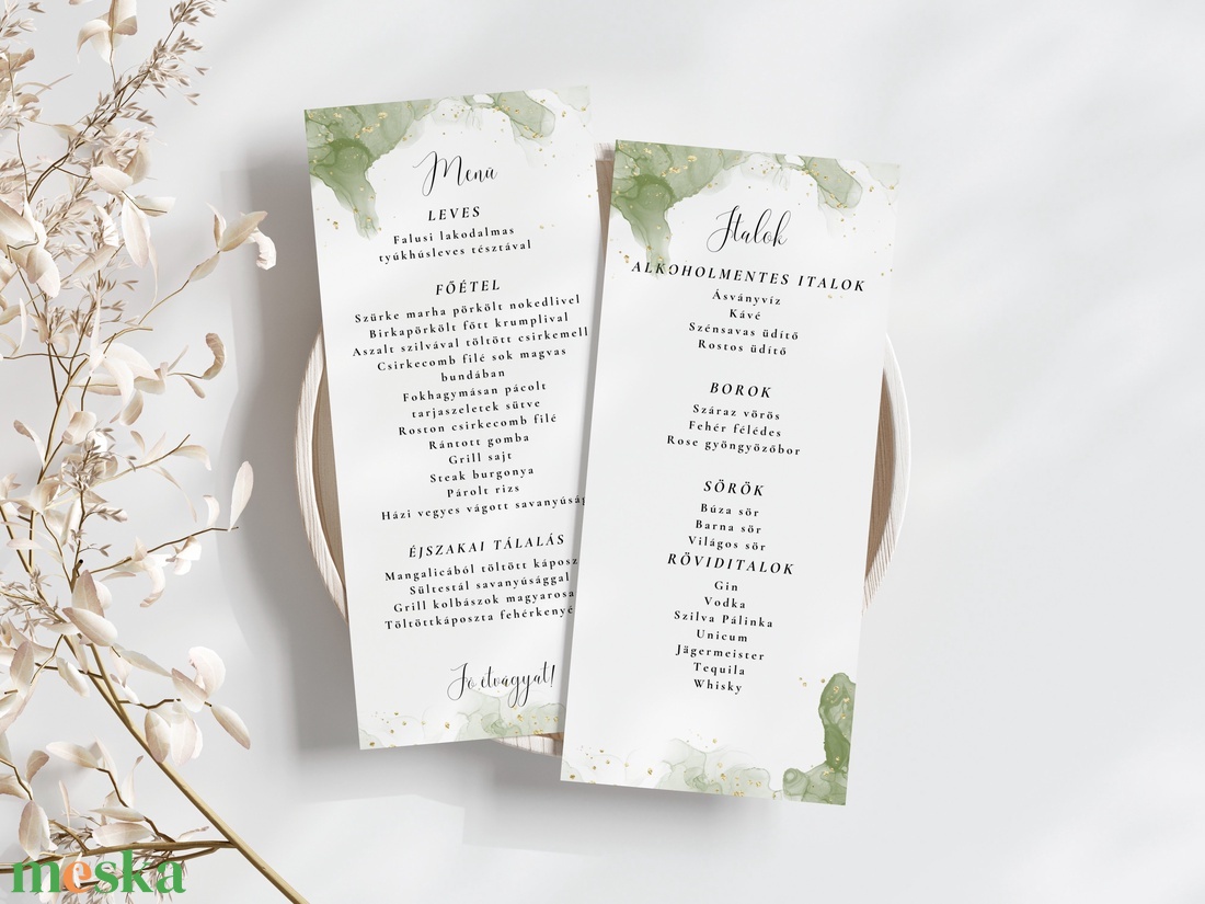 Esküvői menü és/vagy itallap/menüháromszög - Emerald Ink (smaragd zöld arany) - esküvő - meghívó & kártya - meghívó - Meska.hu