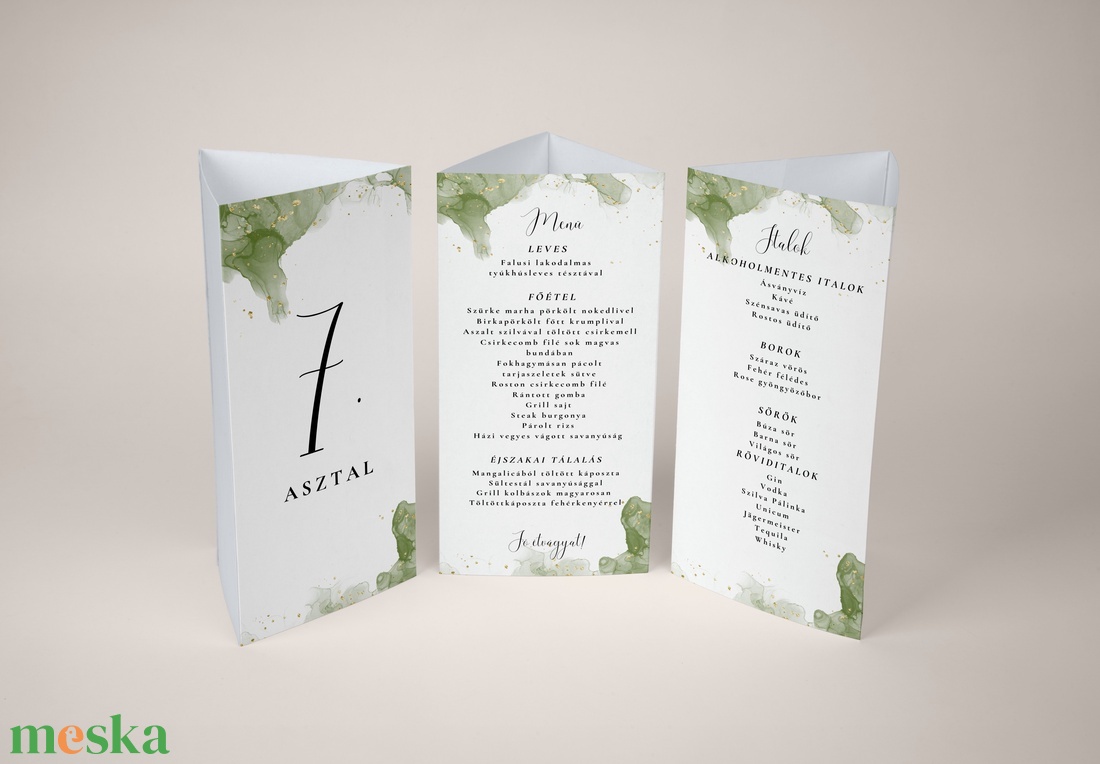 Esküvői menü és/vagy itallap/menüháromszög - Emerald Ink (smaragd zöld arany) - esküvő - meghívó & kártya - meghívó - Meska.hu