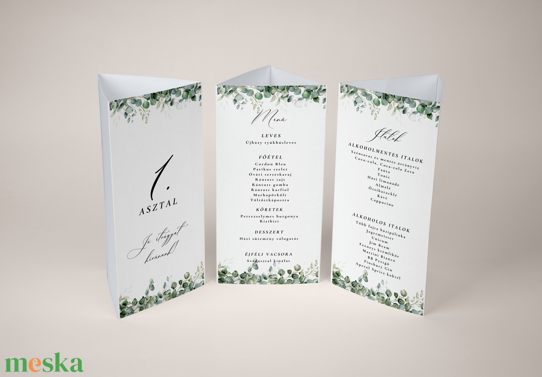 Esküvői menüháromszög/menülap/itallap/asztalszám - Eucalypt Blom(eukaliptuszos zöld) - esküvő - meghívó & kártya - meghívó - Meska.hu