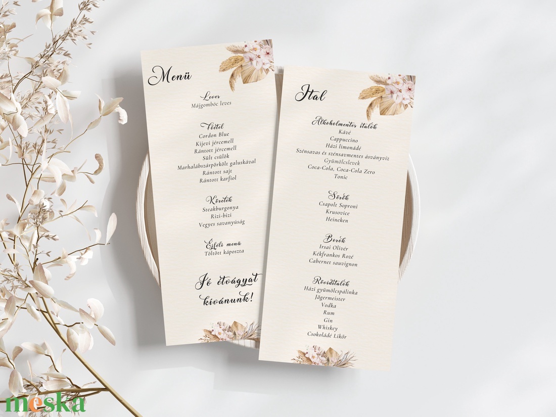 Esküvői menü és/vagy itallap/menüháromszög - Infinite Bloom (száraz virágos, bohém) - esküvő - meghívó & kártya - meghívó - Meska.hu