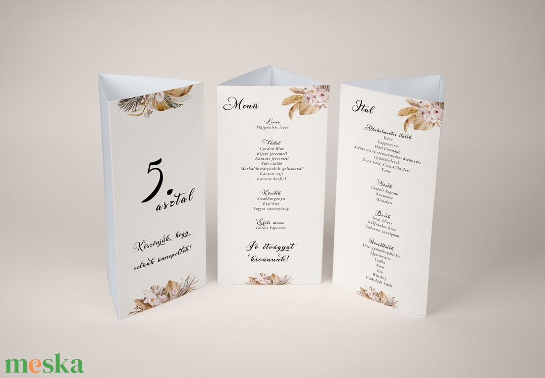Esküvői menü és/vagy itallap/menüháromszög - Infinite Bloom (száraz virágos, bohém) - esküvő - meghívó & kártya - meghívó - Meska.hu