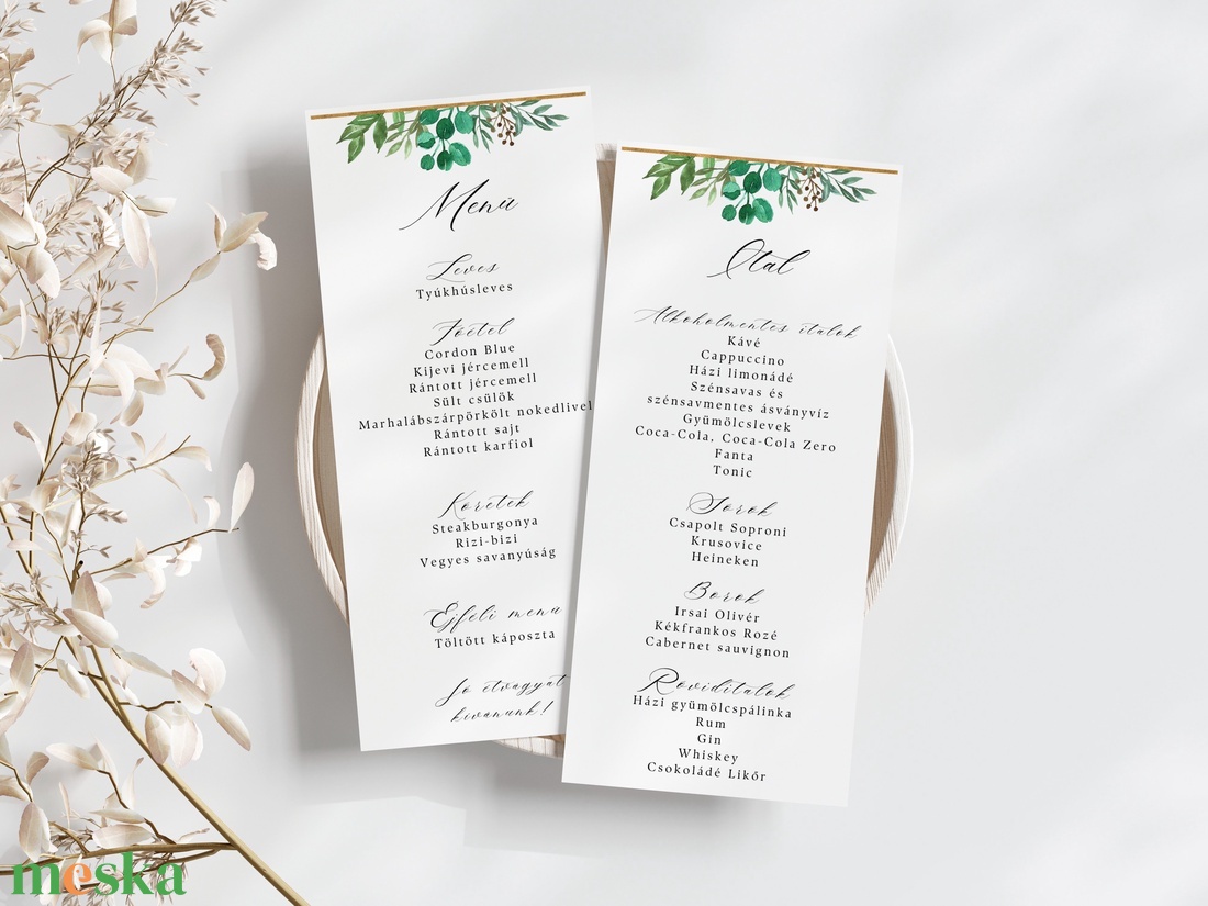 Esküvői menü és/vagy itallap/menüháromszög - L�Or Vert (arany leveles) - esküvő - meghívó & kártya - meghívó - Meska.hu