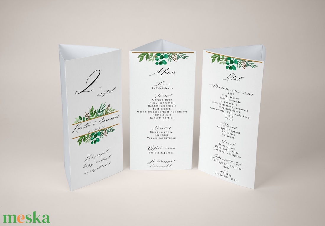 Esküvői menü és/vagy itallap/menüháromszög - L�Or Vert (arany leveles) - esküvő - meghívó & kártya - meghívó - Meska.hu