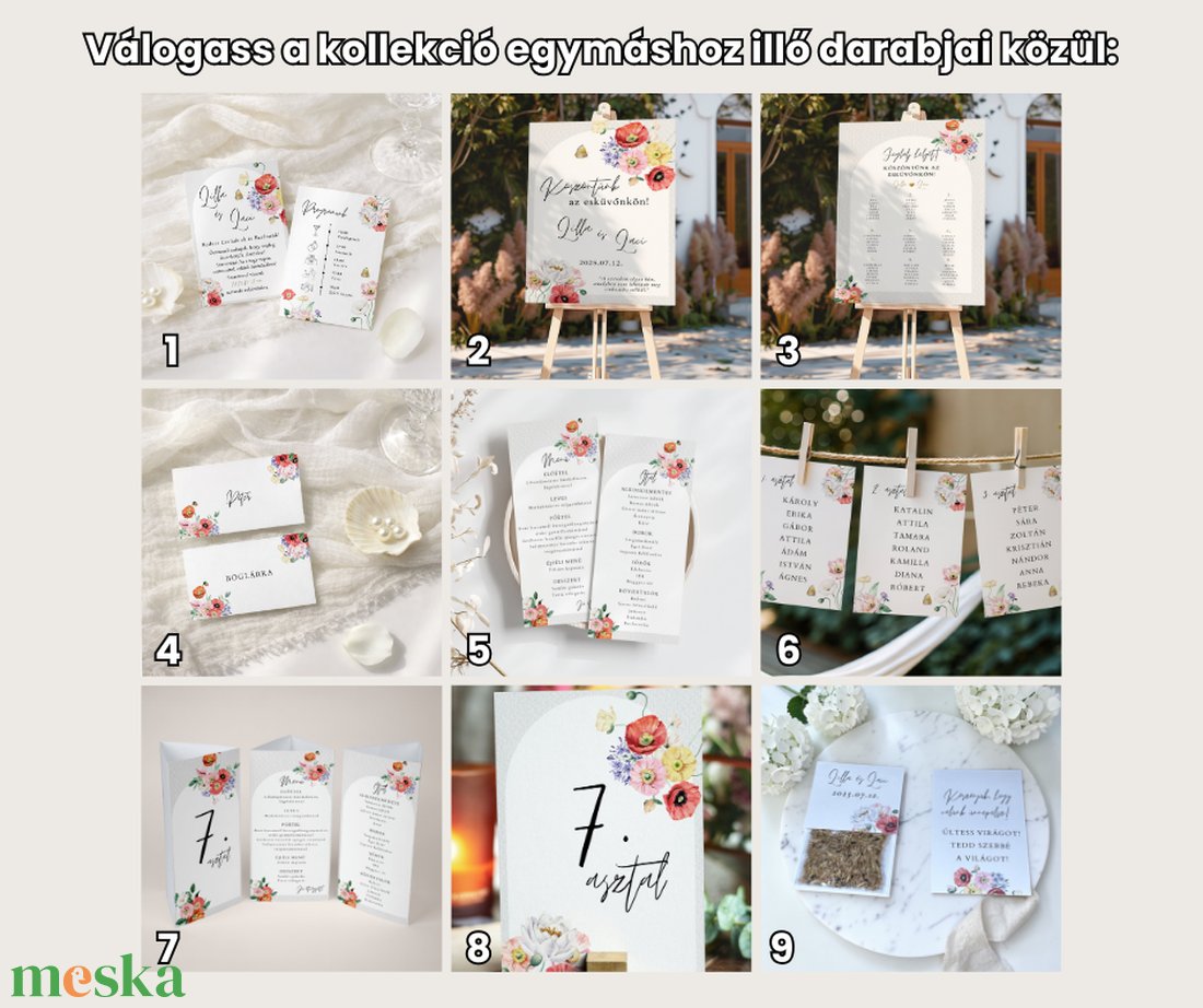 Esküvői menü és/vagy itallap/menüháromszög - Meadow Magic (pipacsos vadvirágos) - esküvő - meghívó & kártya - meghívó - Meska.hu