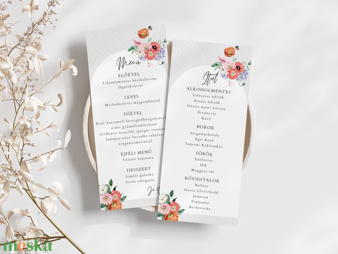 Esküvői menü és/vagy itallap/menüháromszög - Meadow Magic (pipacsos vadvirágos) - esküvő - meghívó & kártya - meghívó - Meska.hu