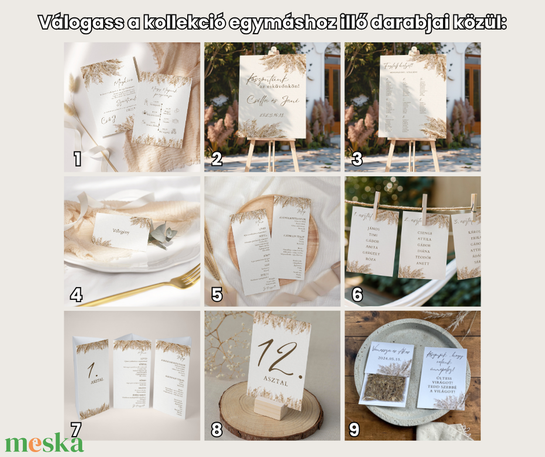 Esküvői menüháromszög/menülap/itallap/asztalszám- Pampas Dreams  (pampafüves) - esküvő - meghívó & kártya - meghívó - Meska.hu