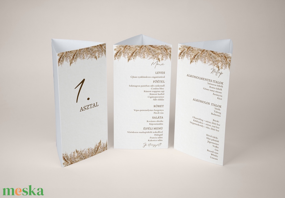 Esküvői menüháromszög/menülap/itallap/asztalszám- Pampas Dreams  (pampafüves) - esküvő - meghívó & kártya - meghívó - Meska.hu