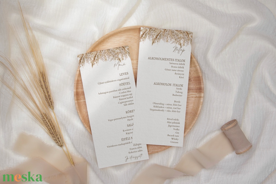 Esküvői menü és/vagy itallap/menüháromszög - Pampas Dreams  (pampafüves) - esküvő - meghívó & kártya - menü - Meska.hu