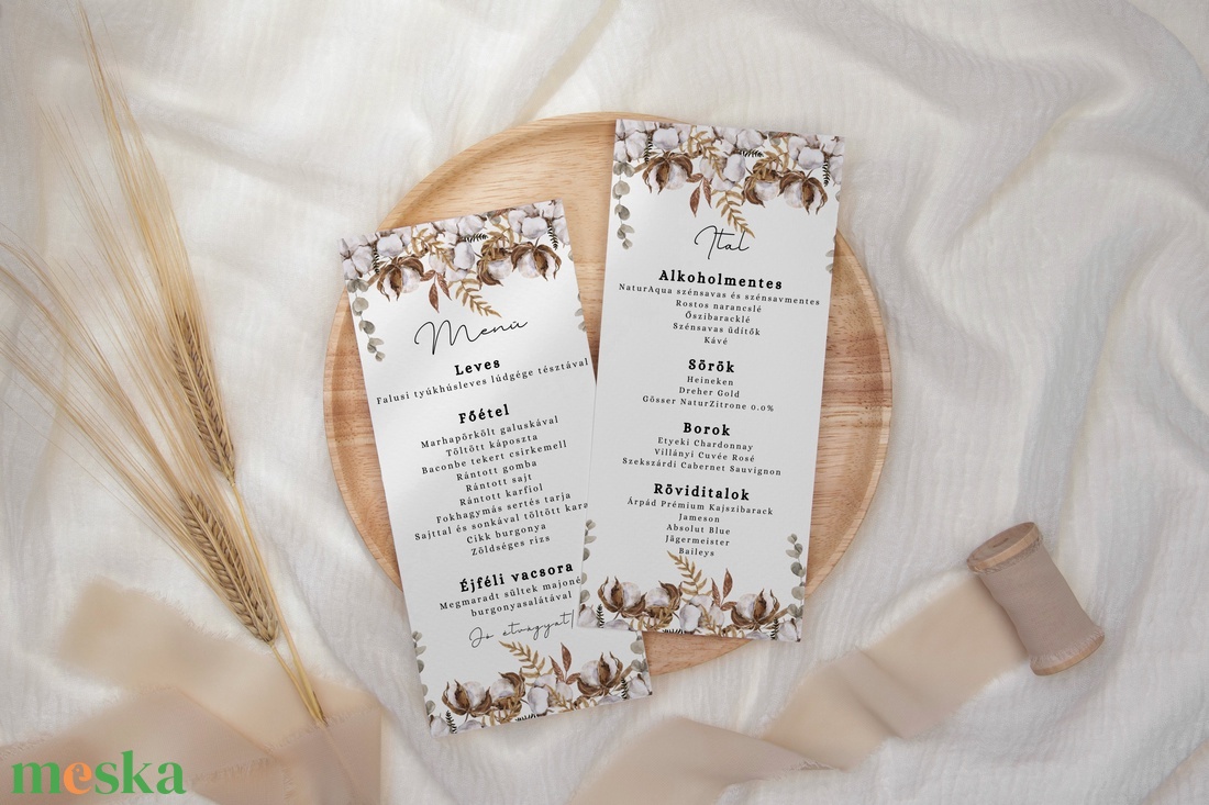 Esküvői menü és/vagy itallap/menüháromszög - Raw Silk (natúr gyapotos) - esküvő - meghívó & kártya - menü - Meska.hu