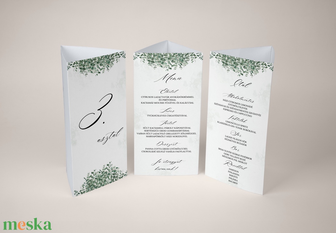 Esküvői menü és/vagy itallap/menüháromszög - Silver Dollar (eukaliptuszos) - esküvő - meghívó & kártya - meghívó - Meska.hu