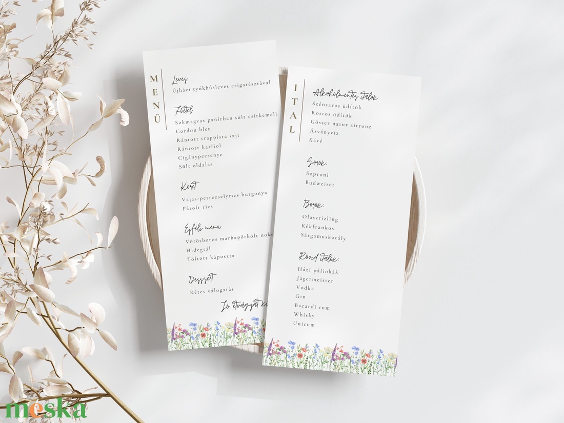 Esküvői menü és/vagy itallap/menüháromszög - Vadvirág liget (színes vadvirágos) - esküvő - meghívó & kártya - meghívó - Meska.hu