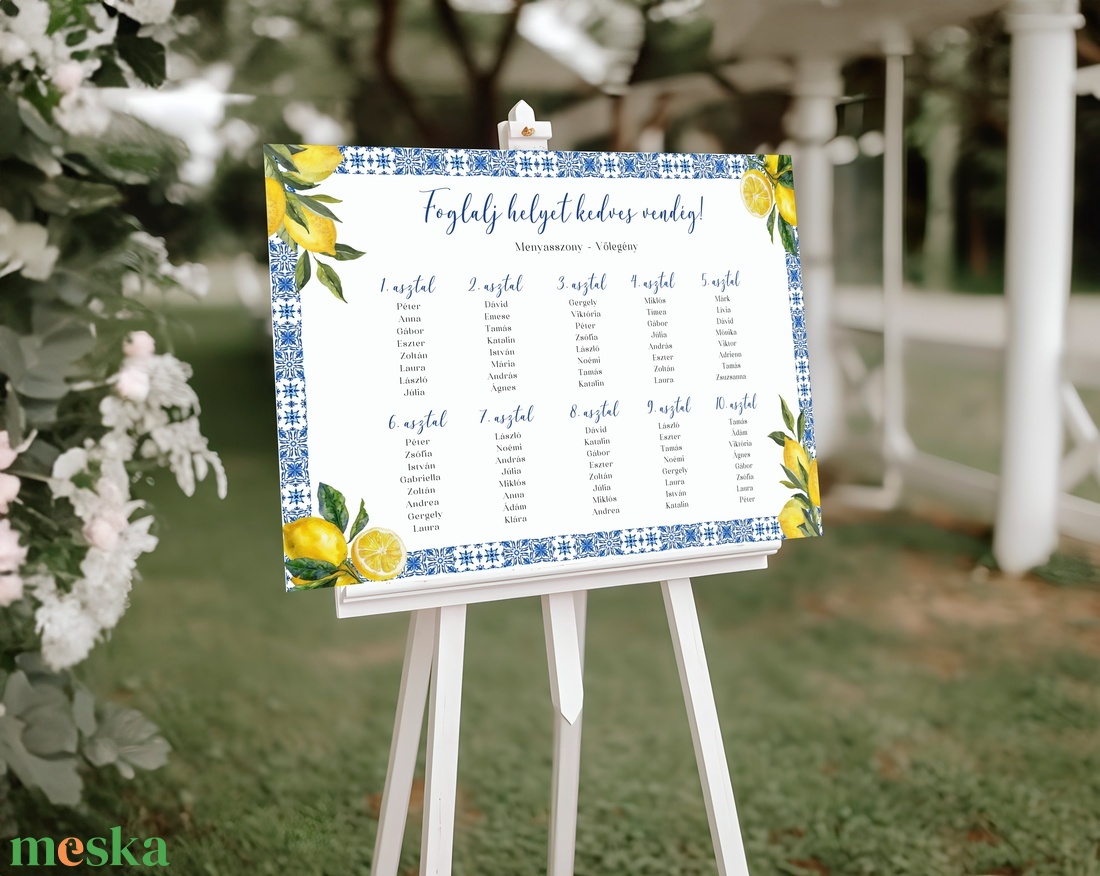 Esküvői tábla /köszöntőtábla/ültetésrend tábla/programtábla - Amalfi Ceramica (kék amalfi partos citromos) - esküvő - dekoráció - tábla & jelzés - Meska.hu