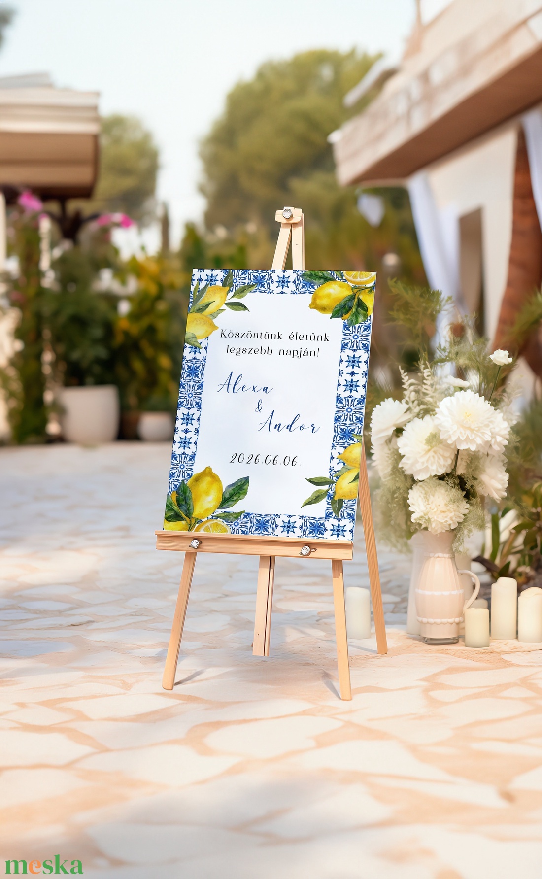 Esküvői tábla /köszöntőtábla/ültetésrend tábla/programtábla - Amalfi Ceramica (kék amalfi partos citromos) - esküvő - dekoráció - tábla & jelzés - Meska.hu