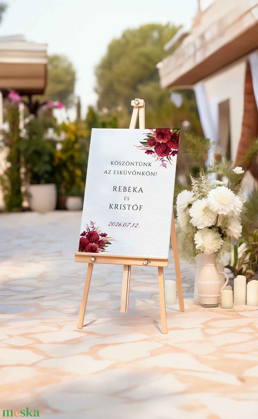 Esküvői tábla /köszöntőtábla/ültetésrend tábla/programtábla - Burgundy Bliss (bordó virágos) - esküvő - dekoráció - tábla & jelzés - Meska.hu