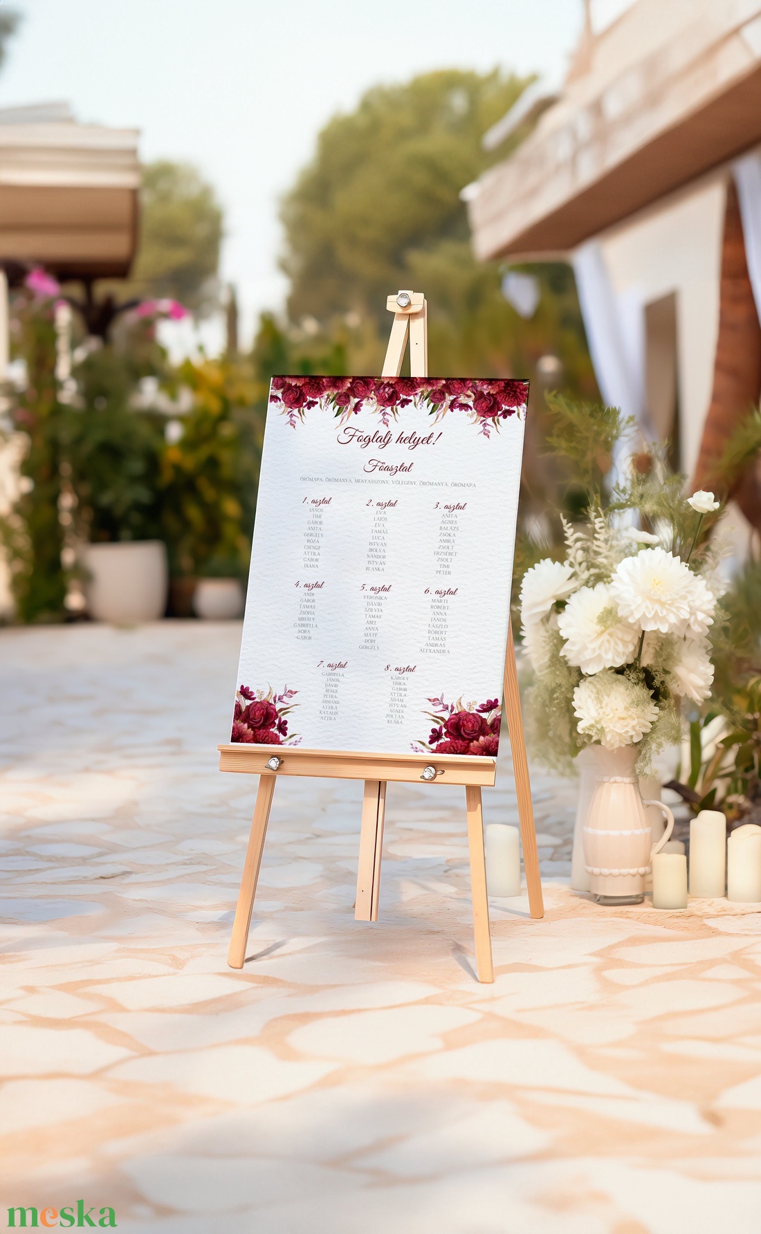Esküvői tábla /köszöntőtábla/ültetésrend tábla/programtábla - Burgundy Bliss (bordó virágos) - esküvő - dekoráció - tábla & jelzés - Meska.hu