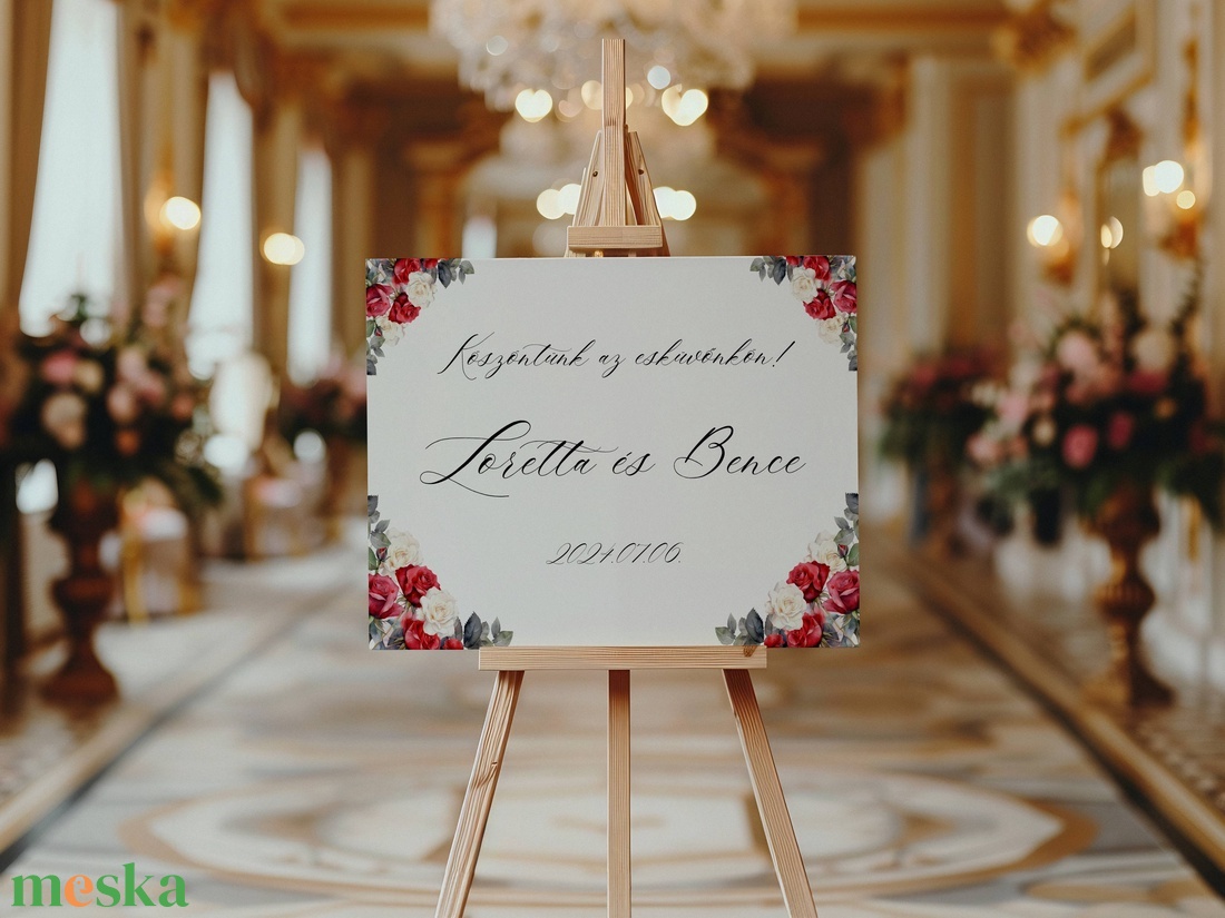 Esküvői tábla /köszöntőtábla/ültetésrend tábla/programtábla - Essence (piros rózsás) - esküvő - dekoráció - tábla & jelzés - Meska.hu